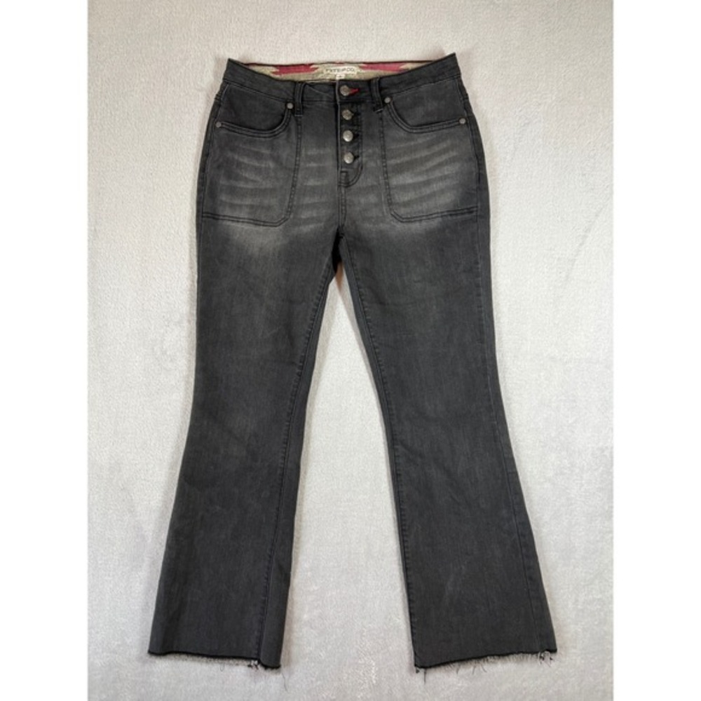 Frye and‎ Co Womens High Rise Crop Kick Flare Jeans Black Button Fly Size 8